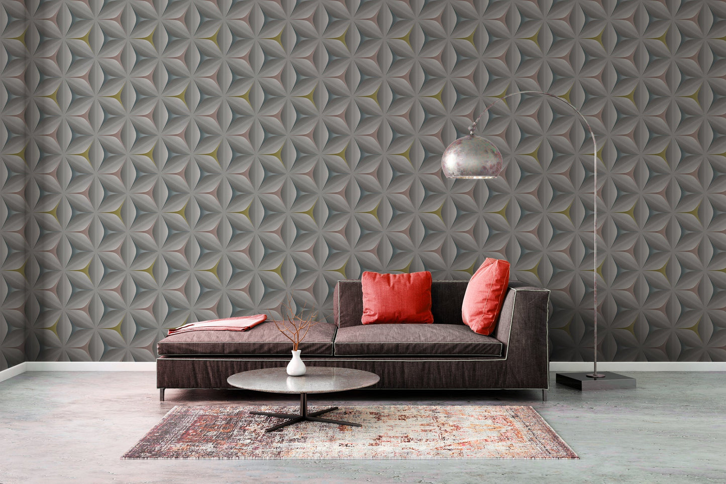 Scandinavian 2 Geometrische Vliestapete Grau Rosa Gelb 10,05 m x 0,53 m