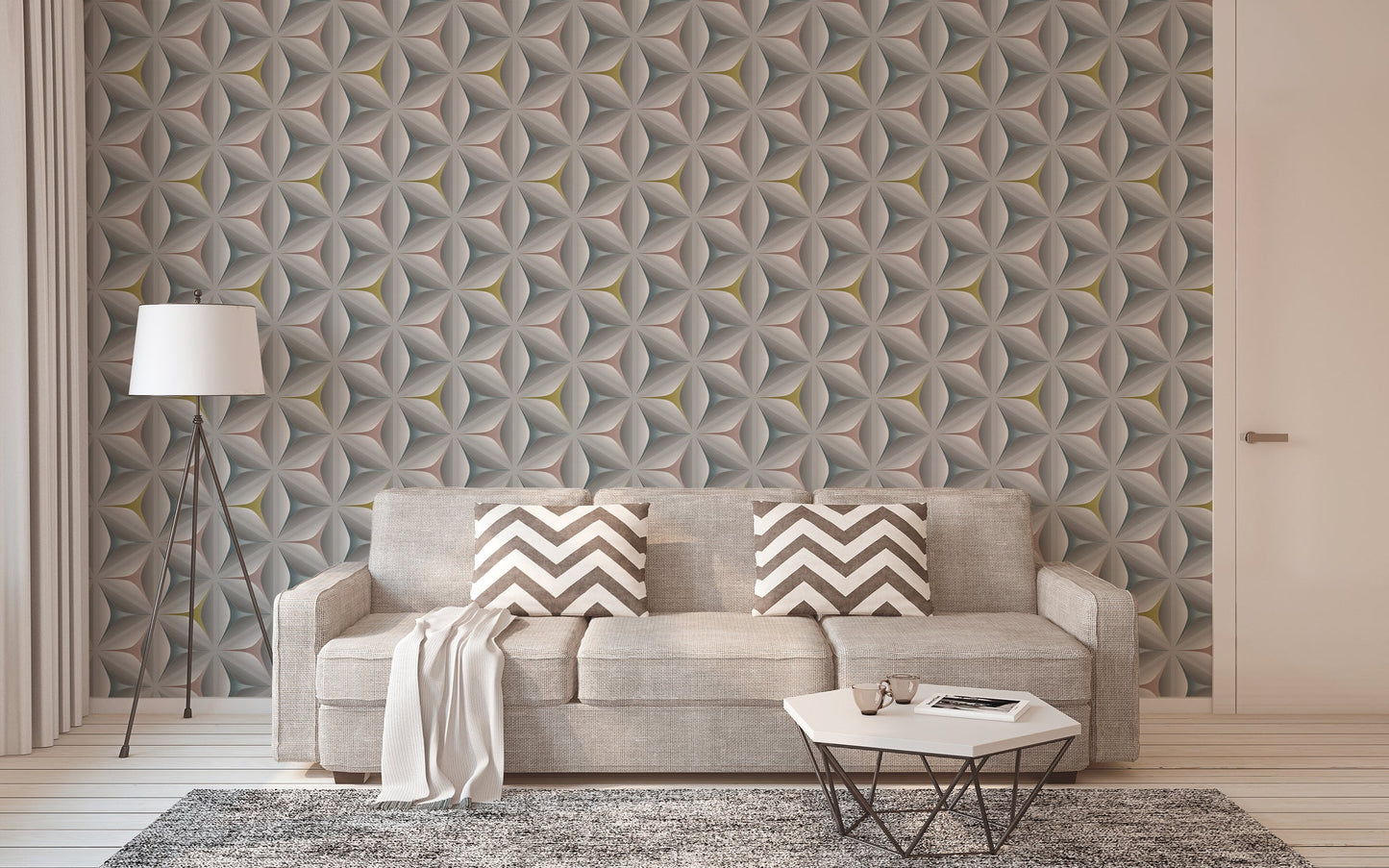 Scandinavian 2 Geometrische Vliestapete Grau Rosa Gelb 10,05 m x 0,53 m