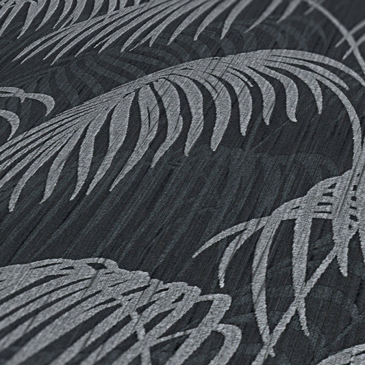 Architects Paper Tessuto 2 Dschungel Textiltapete Schwarz Grau 10,05 m x 0,53 m