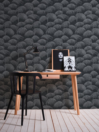 Architects Paper Tessuto 2 Dschungel Textiltapete Schwarz Grau 10,05 m x 0,53 m