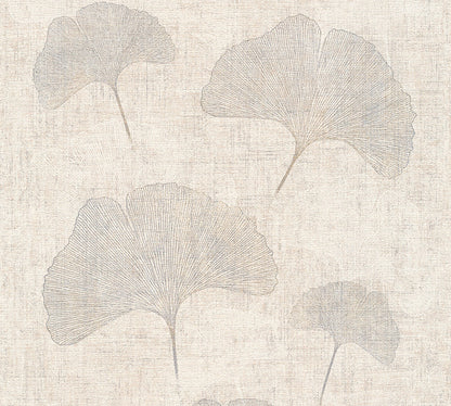 Mustertapete Ginkgo Beige-Grau - 10,05 m x 0,53 m