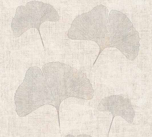 Strukturtapete Ginkgo Beige-Grau