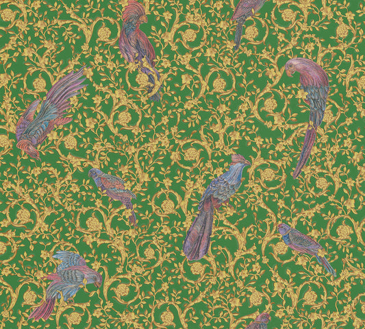 Versace Barocco Birds Gold Grün - 10,05 m x 0,70 m