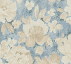 Mustertapete Vintage-Blüten Blau-Beige - 10,05 m x 0,53 m