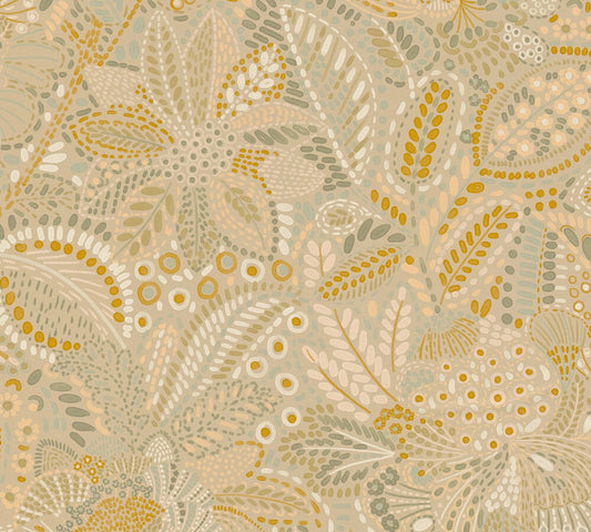 Strukturtapete Florales Mosaik Beige-Ocker
