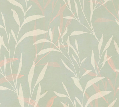 Mustertapete Blätter Mint Beige - 10,05 m x 0,53 m