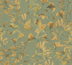 Mustertapete Ginkgo Blätter Grün Gold - 10,05 m x 0,53 m