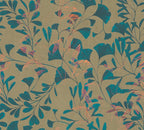 Mustertapete Ginkgo Blätter Petrol Beige - 10,05 m x 0,53 m