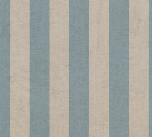 Strukturtapete Blockstreifen Blau-Beige