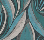 Mustertapete Blattdesign Petrolblau Abstrakt - 10,05 m x 0,53 m