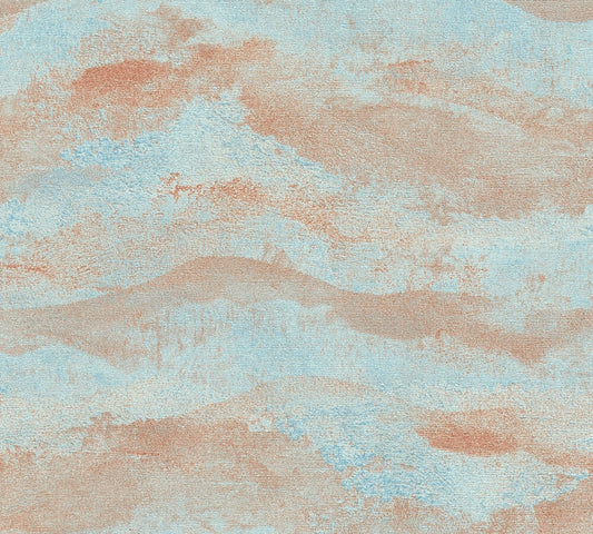 Strukturtapete Struktur Blau-Terrakotta Abstrakt