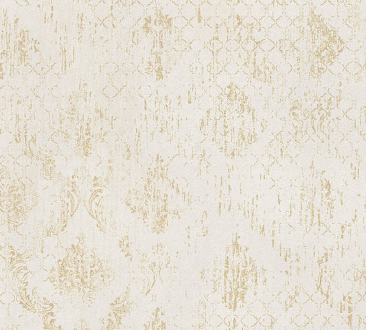 Strukturtapete Ornament Beige-Gold Vintage