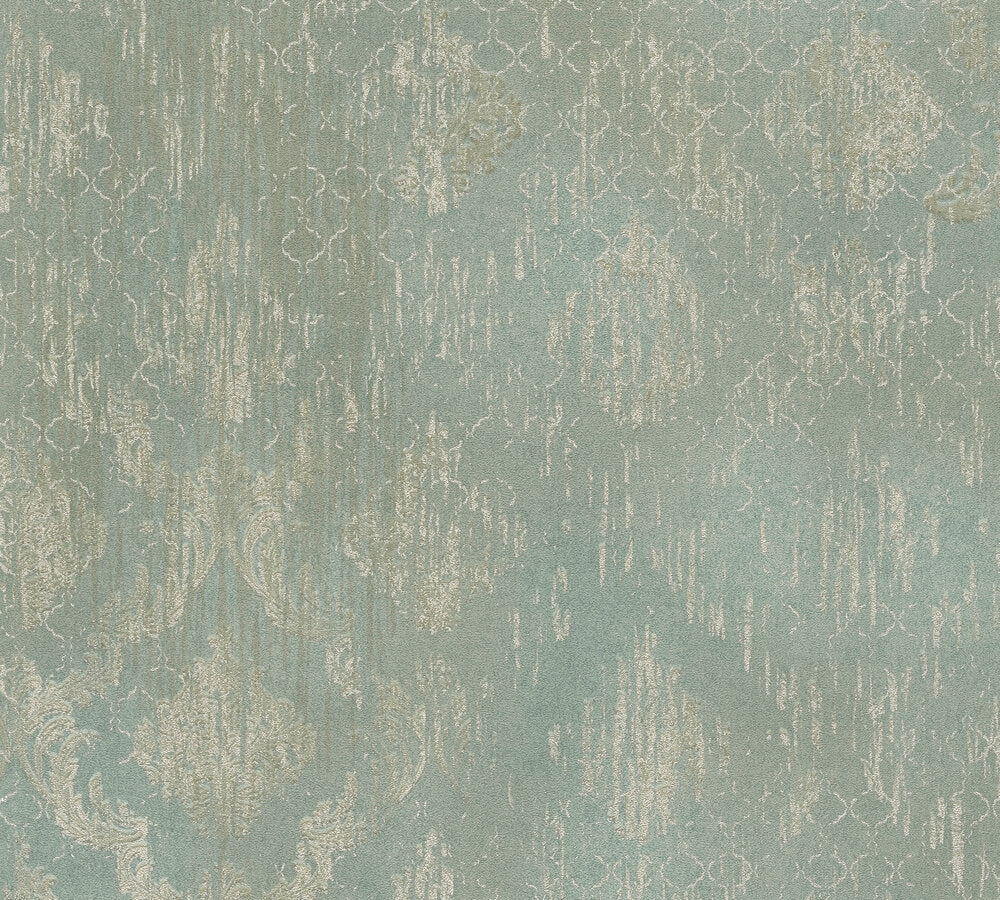 Mustertapete Ornament Grün-Beige Vintage - 10,05 m x 0,53 m