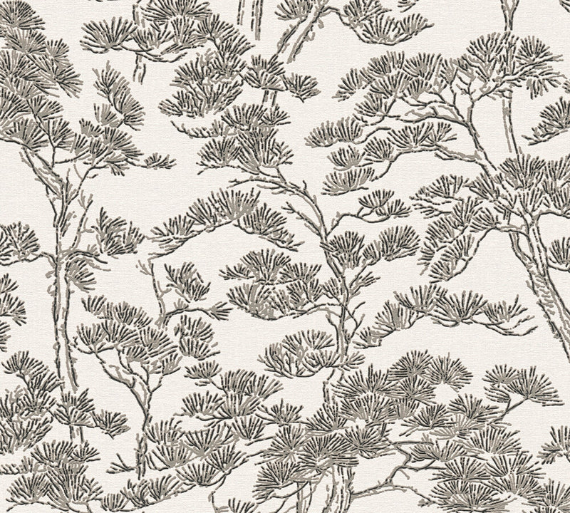Mustertapete Pinienwald Graubeige - 10,05 m x 0,53 m