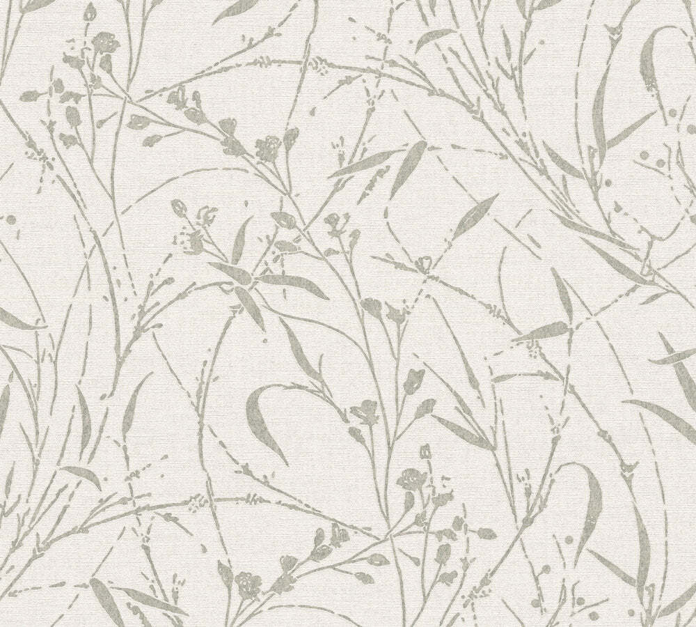Mustertapete Wildblumen Lichtgrau - 10,05 m x 0,53 m