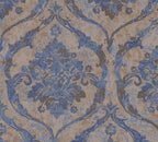 Mustertapete Barock-Ornament Blau-Kupfer - 10,05 m x 0,53 m