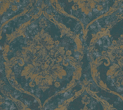 Mustertapete Barock-Ornament Smaragd-Gold - 10,05 m x 0,53 m