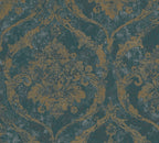 Mustertapete Barock-Ornament Smaragd-Gold - 10,05 m x 0,53 m