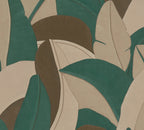 Mustertapete Bananenblätter Smaragd-Taupe - 10,05 m x 0,53 m