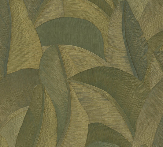 Livingwalls Vibes & Styles Isabelle - Golden Canopy Palmenblätter Grün - 10,05 m x 0,53 m