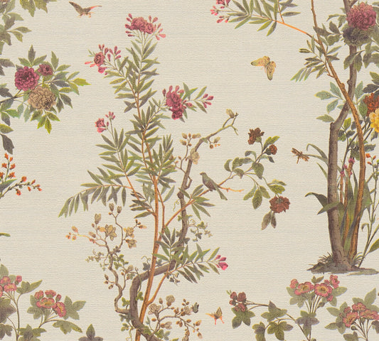 Strukturtapete Flora & Fauna Beige-Bunt