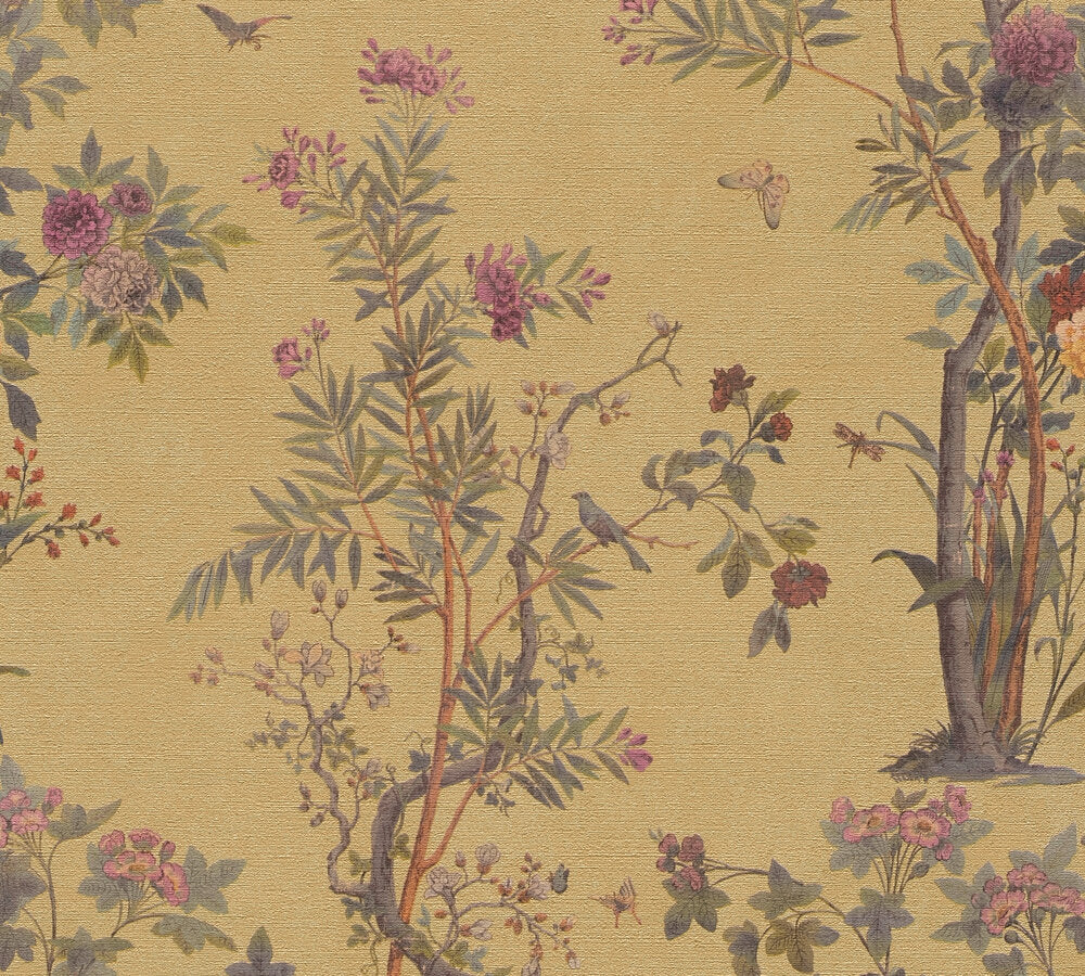 Mustertapete Flora & Fauna Ocker-Bunt - 10,05 m x 0,53 m