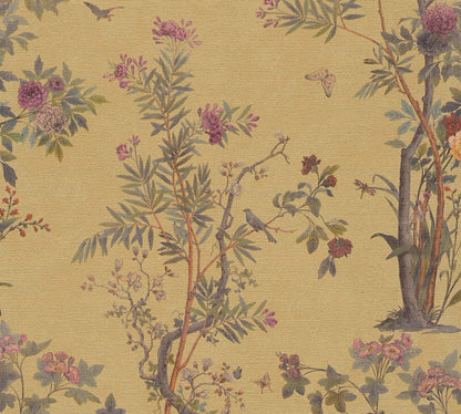 Mustertapete Flora & Fauna Ocker-Bunt - 10,05 m x 0,53 m
