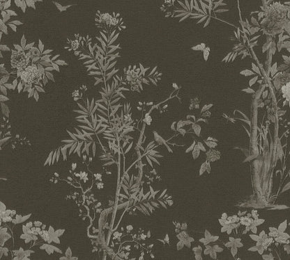 Mustertapete Flora & Fauna Schwarz-Grau - 10,05 m x 0,53 m