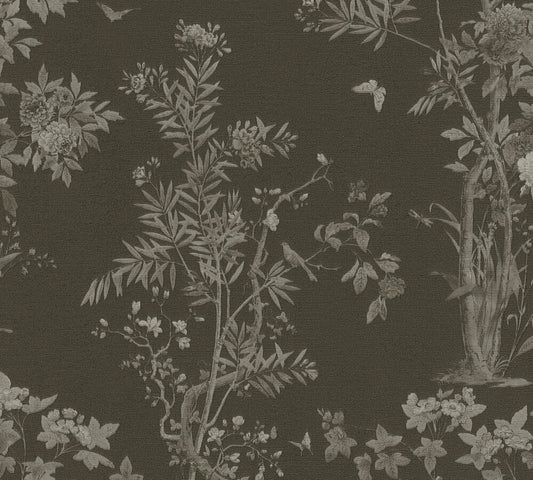 Strukturtapete Flora & Fauna Schwarz-Grau