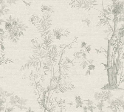 Mustertapete Flora & Fauna Hellgrau - 10,05 m x 0,53 m