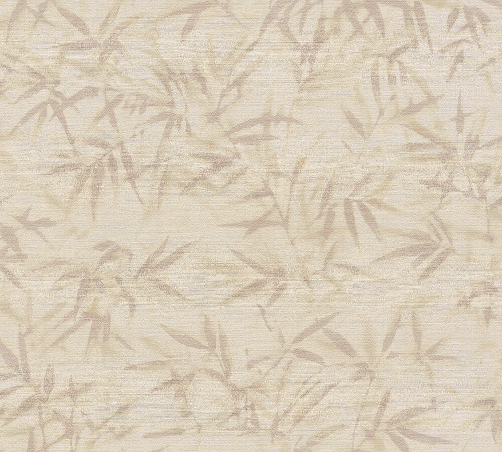 Mustertapete Bambusblätter Beige - 10,05 m x 0,53 m