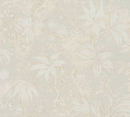 Mustertapete Tropische Flora Beige-Grau - 10,05 m x 0,53 m