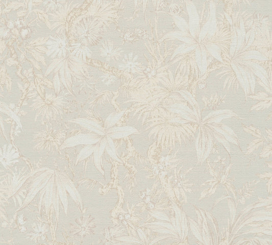 Strukturtapete Tropische Flora Beige-Grau