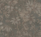 Mustertapete Tropische Flora Dunkelgrau - 10,05 m x 0,53 m