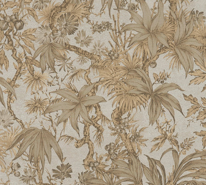 Mustertapete Tropische Flora Beige-Gold - 10,05 m x 0,53 m