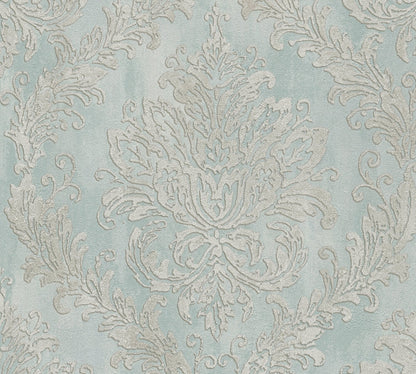 Mustertapete Barock-Ornament Pastellblau - 10,05 m x 0,53 m