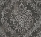 Mustertapete Barock-Ornament Anthrazit-Silber - 10,05 m x 0,53 m