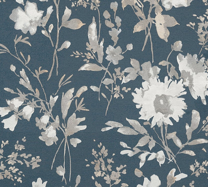 Livingwalls CosmoLiving Petal Poetry-Unfold Blüten Blau Metallic - 10,05 m x 0,53 m