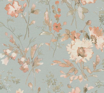 Livingwalls CosmoLiving Petal Poetry-Unfold Blüten Blau Orange - 10,05 m x 0,53 m