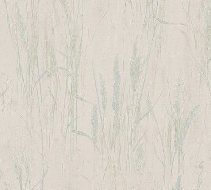 Mustertapete Gräser-Silhouette Mint-Grau - 10,05 m x 0,53 m