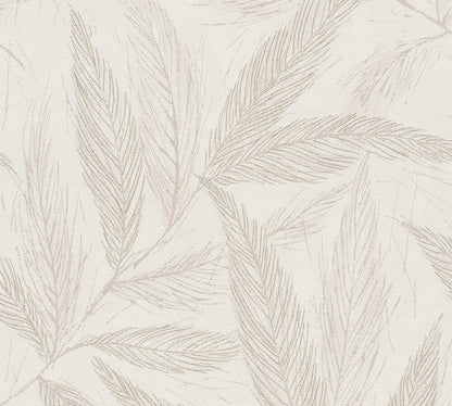 Mustertapete Farn-Blätter Beige-Grau - 10,05 m x 0,53 m
