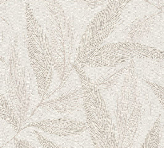 Strukturtapete Farn-Blätter Beige-Grau