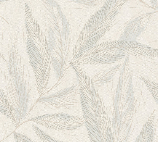 Strukturtapete Farn-Blätter Mint-Beige