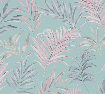 Livingwalls CosmoLiving Midnight Botanica-Mystery Palmenblätter Blau Rosa - 10,05 m x 0,53 m
