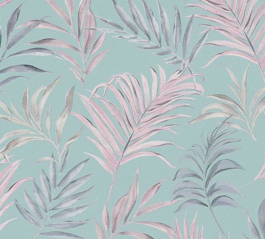 Livingwalls CosmoLiving Midnight Botanica-Mystery Palmenblätter Blau Rosa - 10,05 m x 0,53 m
