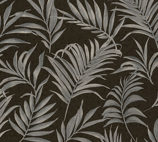 Livingwalls CosmoLiving Midnight Botanica-Mystery Palmenblätter Schwarz Grau - 10,05 m x 0,53 m