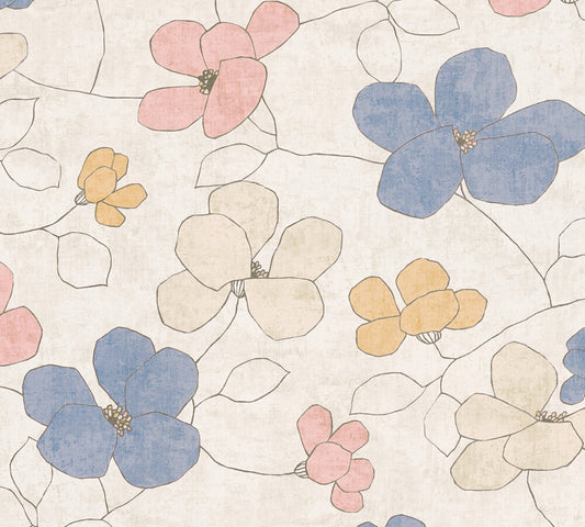 Strukturtapete Florale Linienzeichnung Pastell