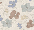 Mustertapete Florale Linienzeichnung Blau-Beige - 10,05 m x 0,53 m