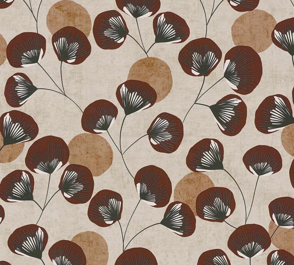 Mustertapete Ginkgo-Fächer Kastanienbraun - 10,05 m x 0,53 m