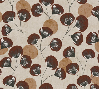 Mustertapete Ginkgo-Fächer Kastanienbraun - 10,05 m x 0,53 m